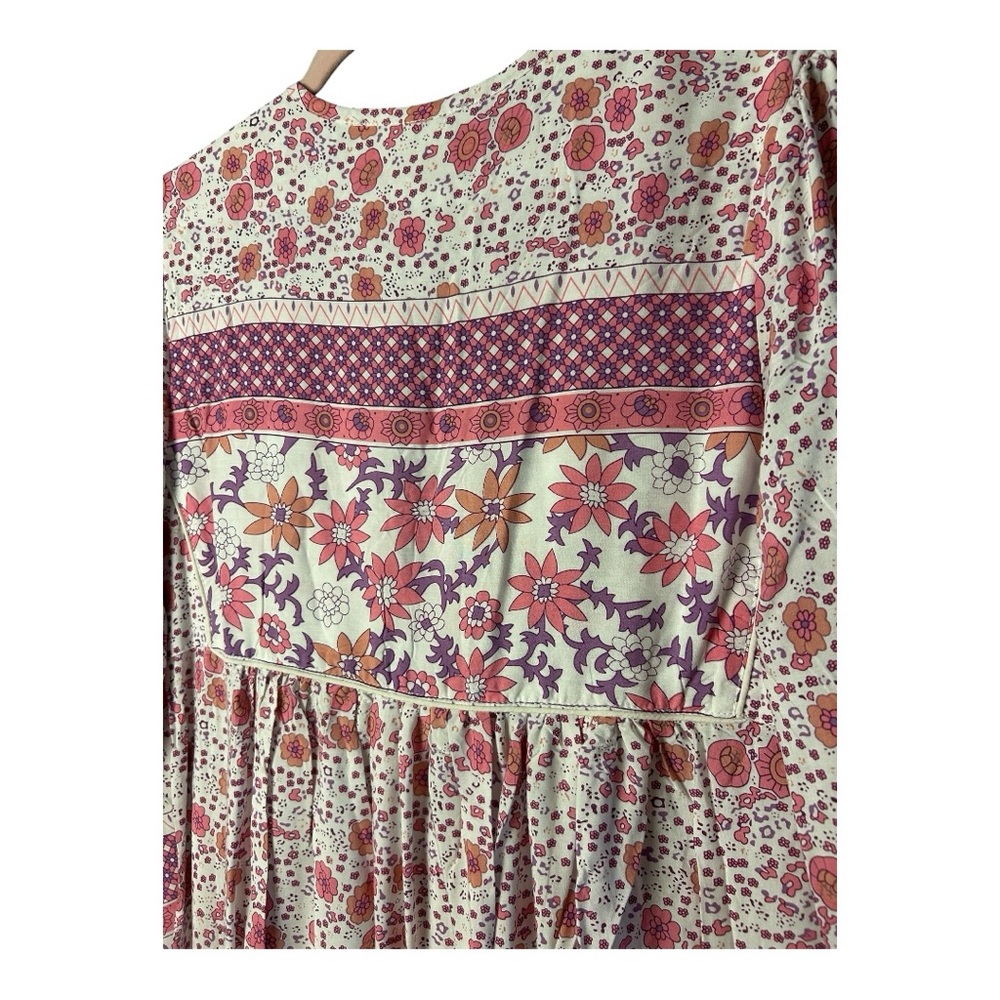 R.Vivimos Women's Floral Print Retro V Neck Tassel Bohemian Midi Dress Size XS - Picture 7 of 9